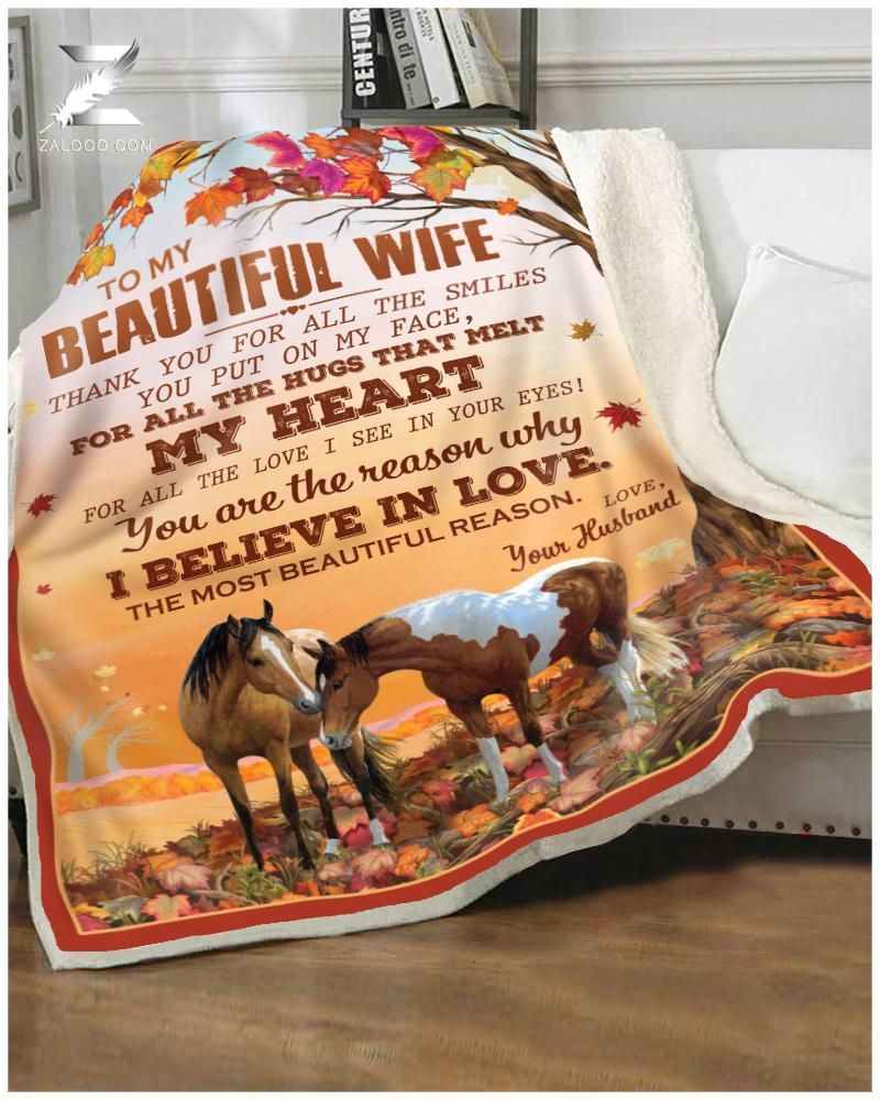 Horse To My Beautiful Wife Sherpa Fleece Blanket