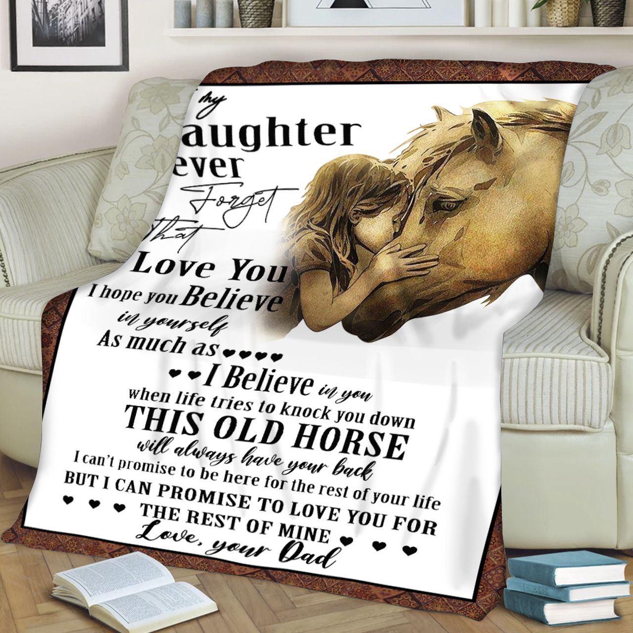 Horse To My Daughter Dad Sherpa Fleece Blanket