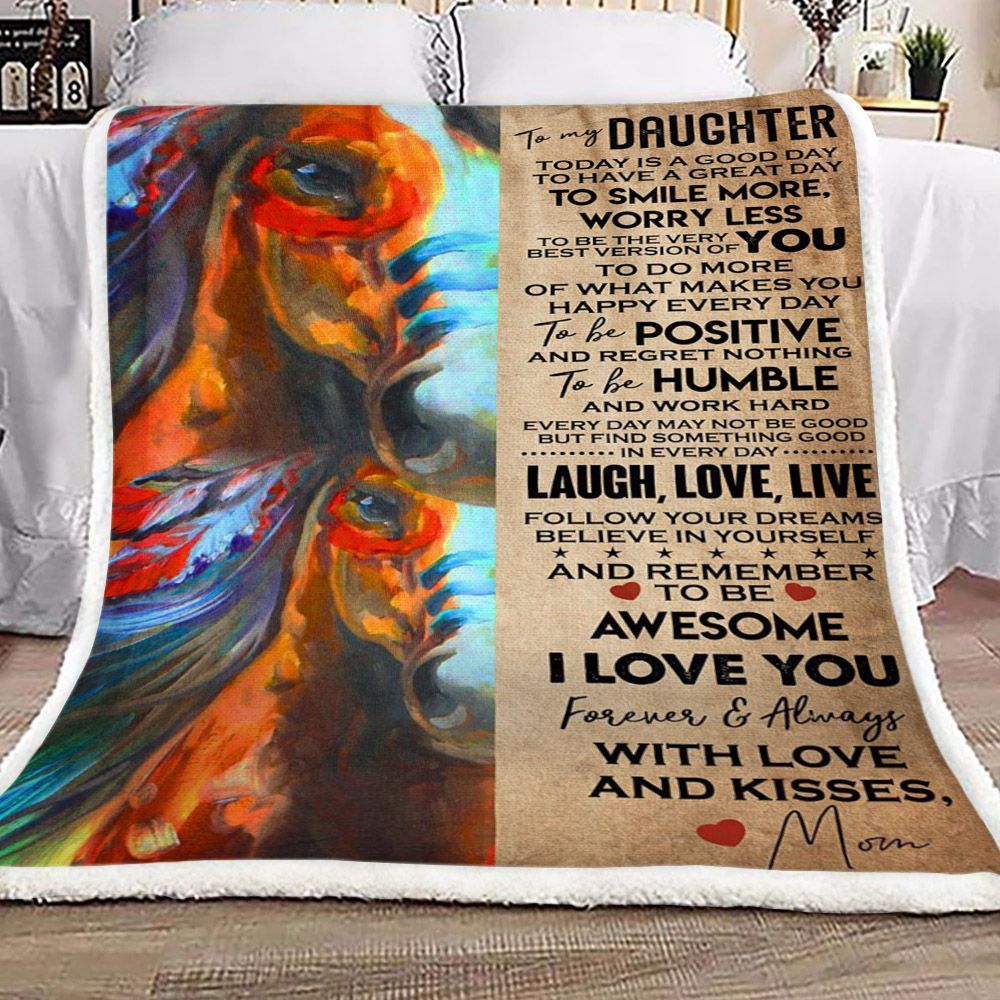 Horse To My Daughter Kisses Mom Sherpa Fleece Blanket