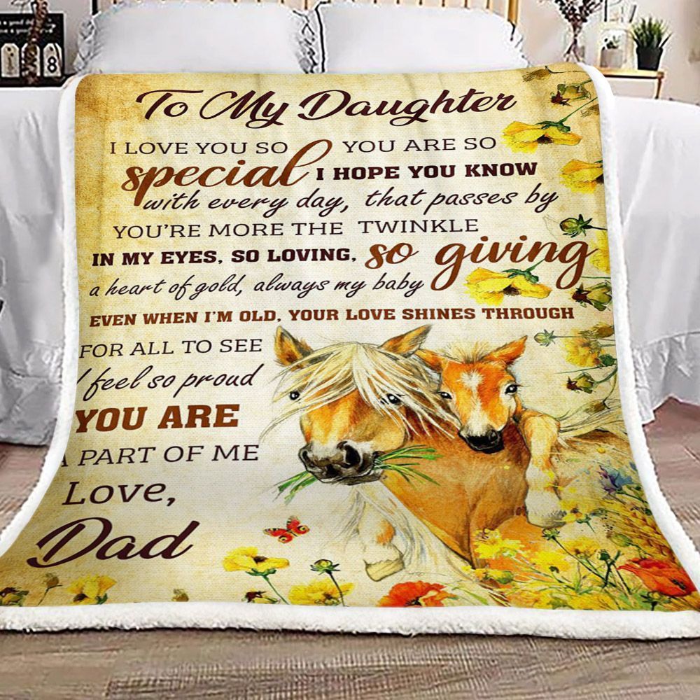 Horse To My Daughter Love Dad Sherpa Fleece Blanket