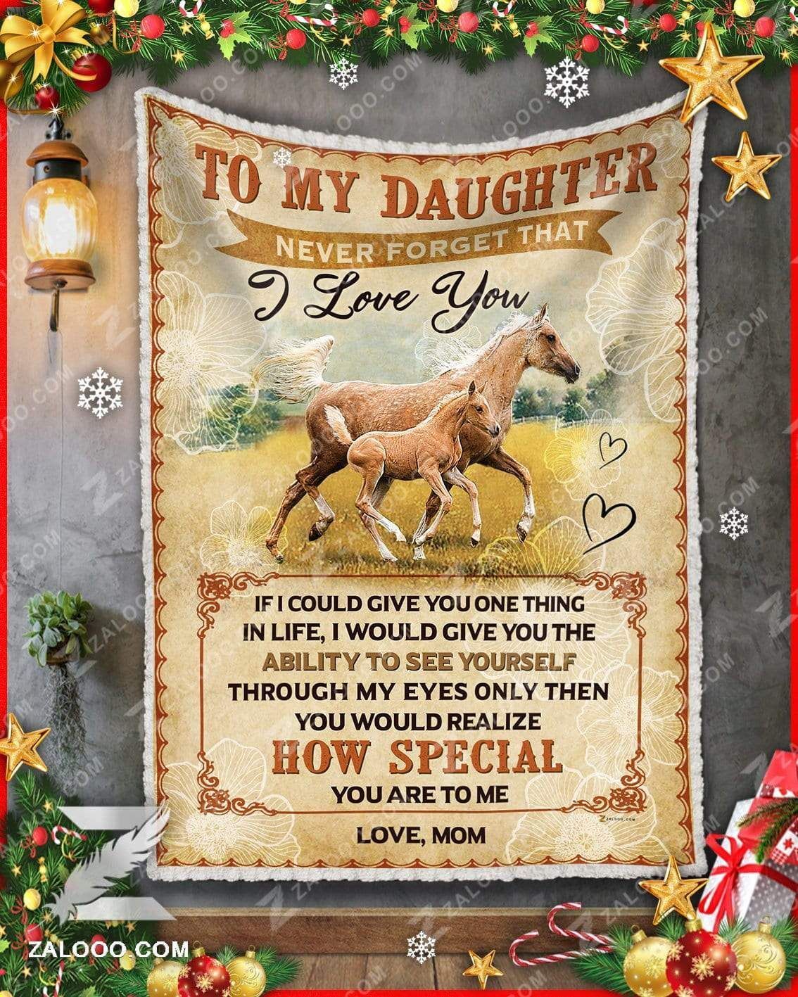 Horse To My Daughter Love Mom Sherpa Fleece Blanket