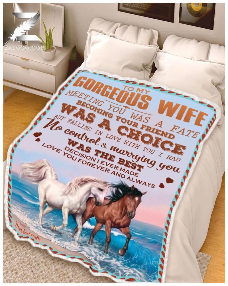 Horse To My Gorgeous Wife Sherpa Fleece Blanket