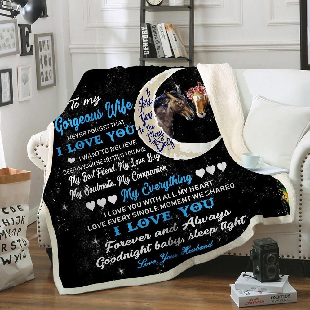 Horse To My Gorgeous Wife I Love You Sherpa Fleece Blanket