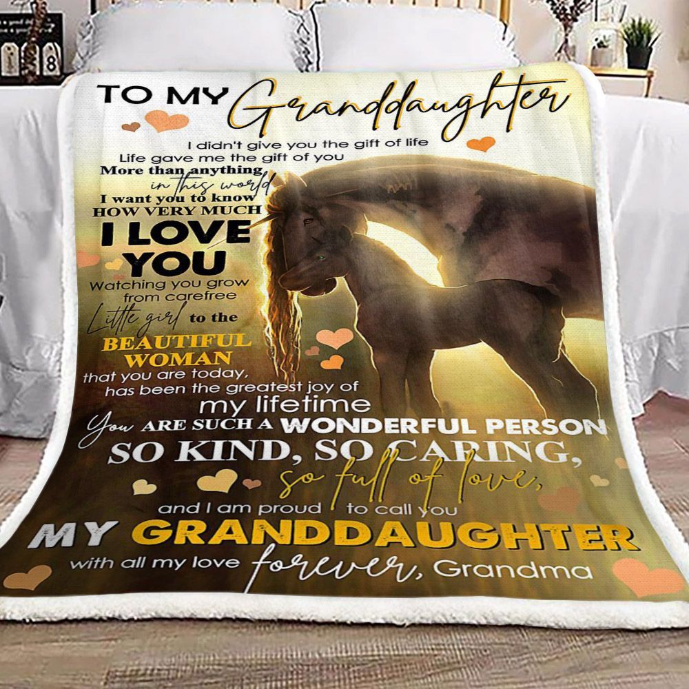 Horse To My Granddaughter Forever Grandma Sherpa Fleece Blanket