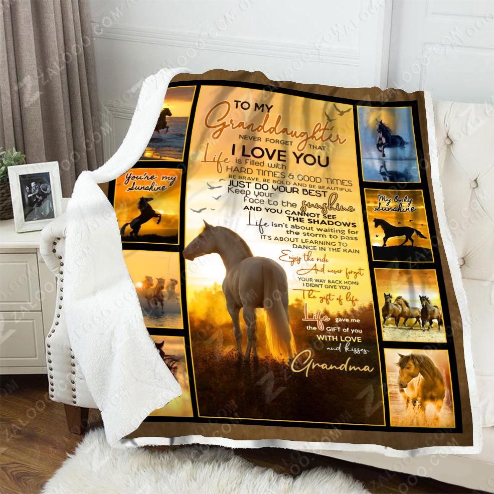 Horse To My Granddaughter You Are My Sunshine Love Grandma Sherpa Fleece Blanket