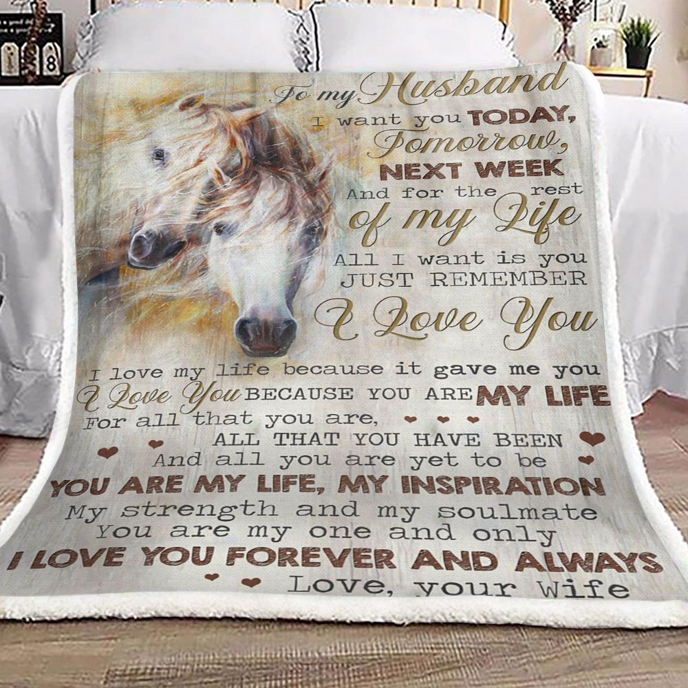 Horse To My Husband Sherpa Fleece Blanket