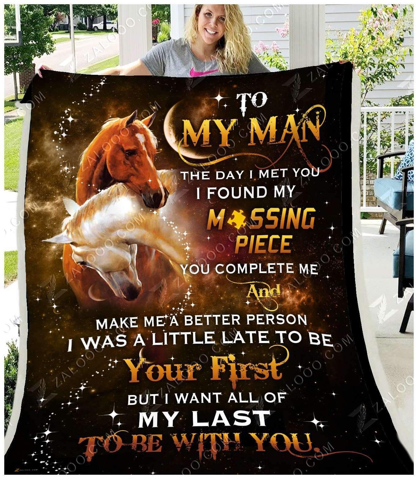 Horse To My Man Missing Piece Sherpa Fleece Blanket