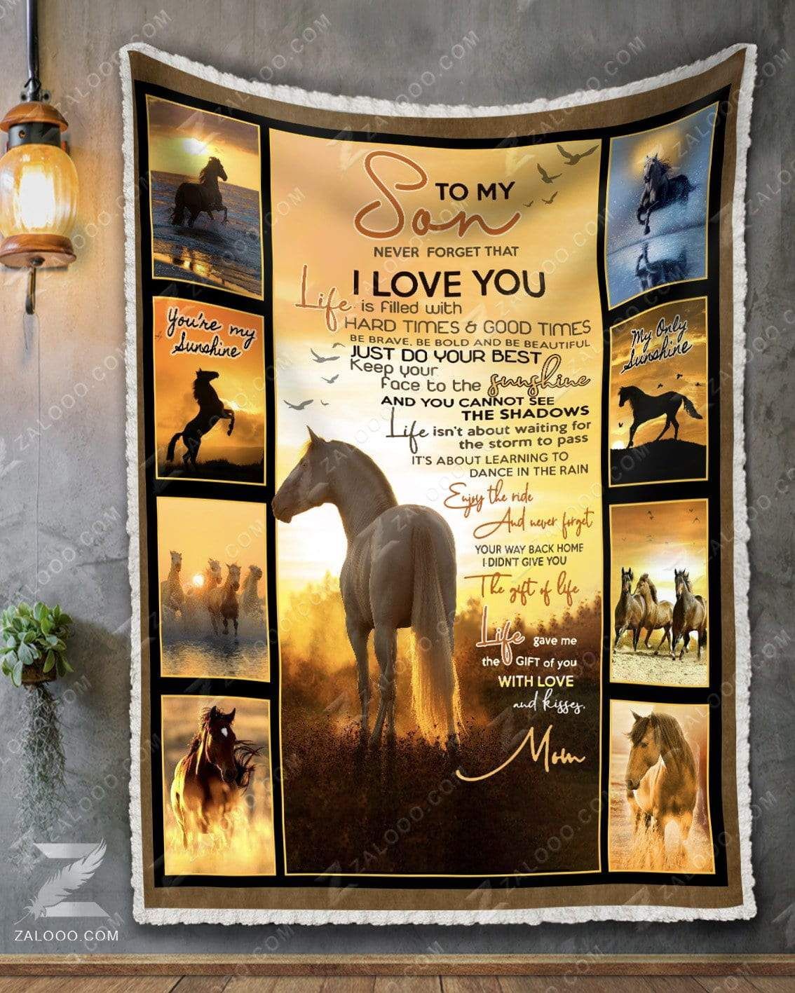 Horse To My Son You Are My Sunshine Love Mom Sherpa Fleece Blanket