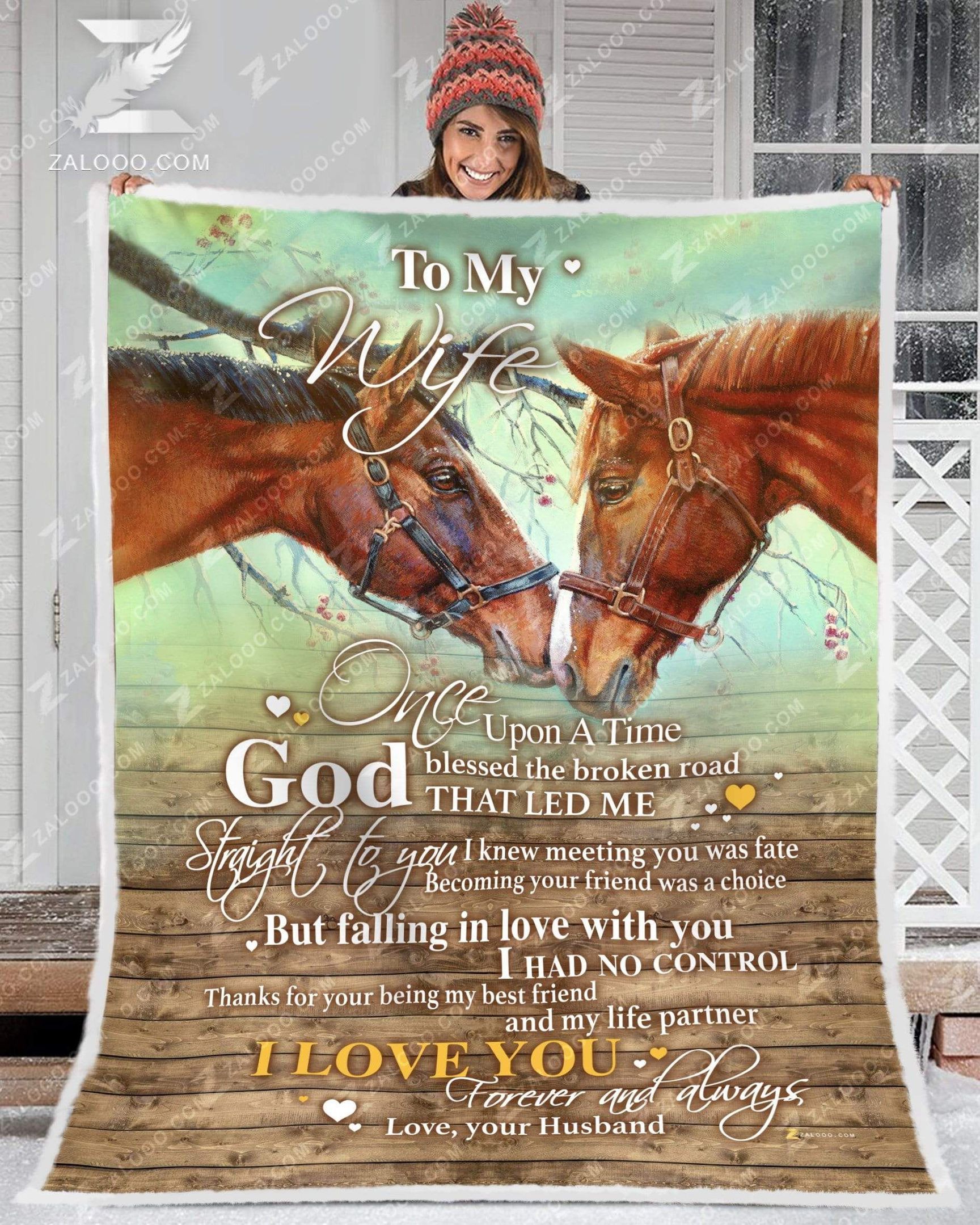 Horse To My Wife God Blessed The Broken Road Sherpa Fleece Blanket