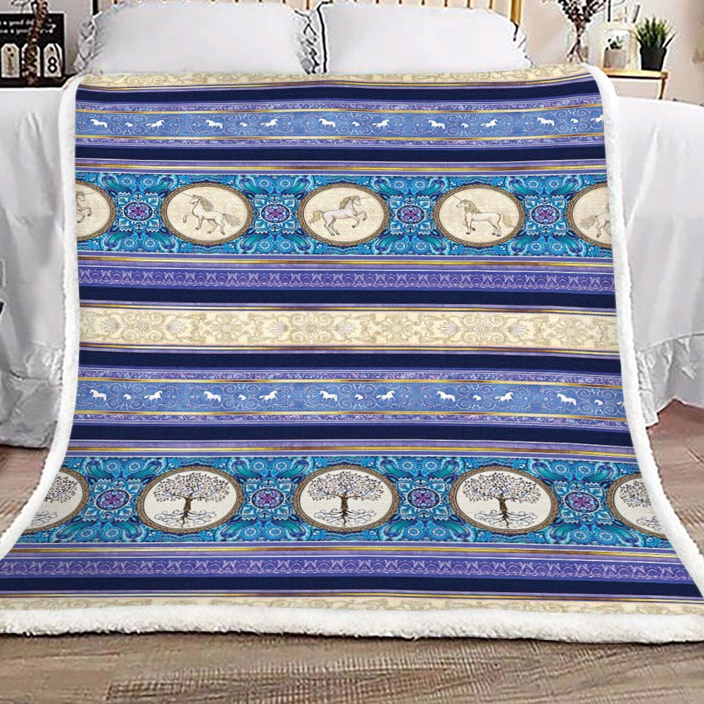 Horse Tree Of Life Sherpa Fleece Blanket