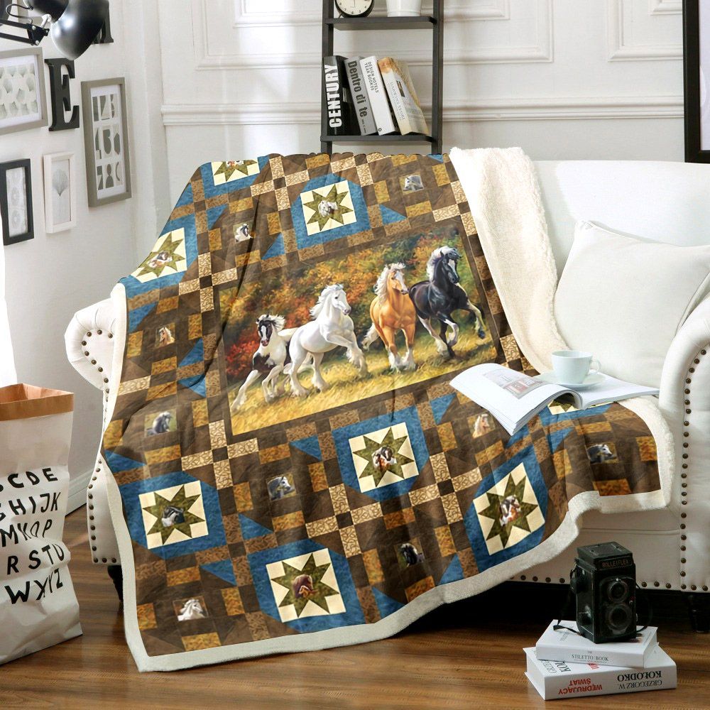 Horse Sherpa Fleece Blanket