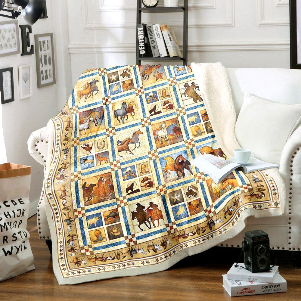 Horse Sherpa Fleece Blanket