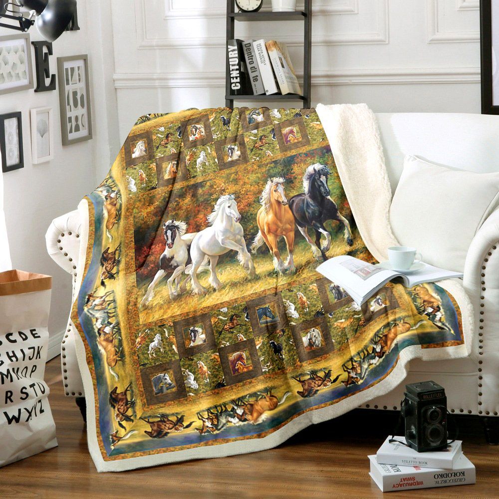 Horse Sherpa Fleece Blanket