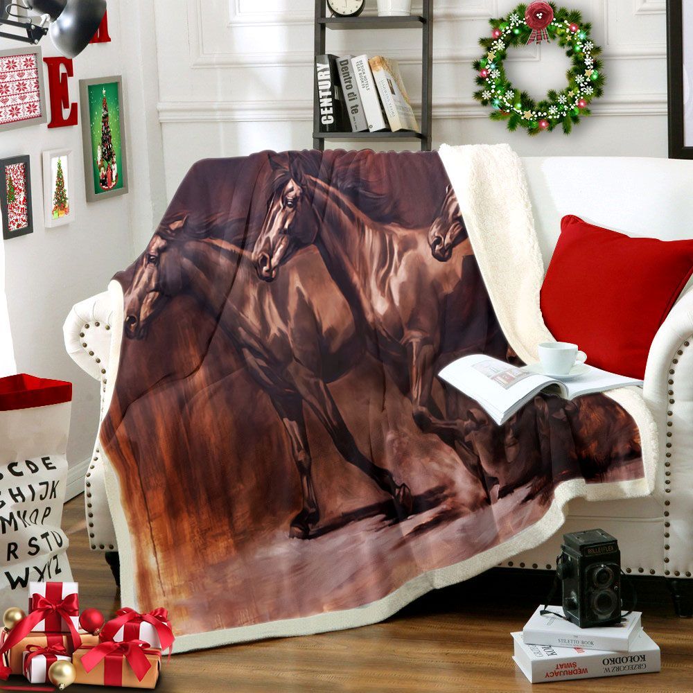 Horse Sherpa Fleece Blanket