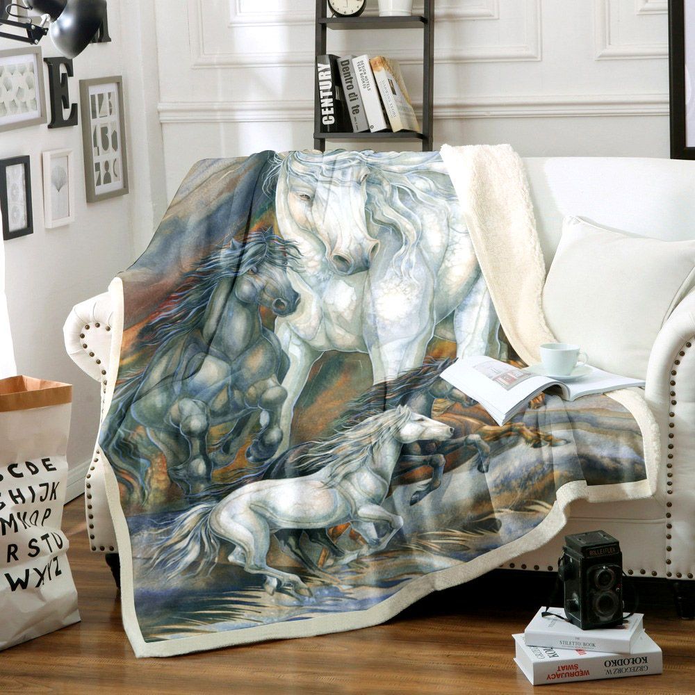 Horse Sherpa Fleece Blanket
