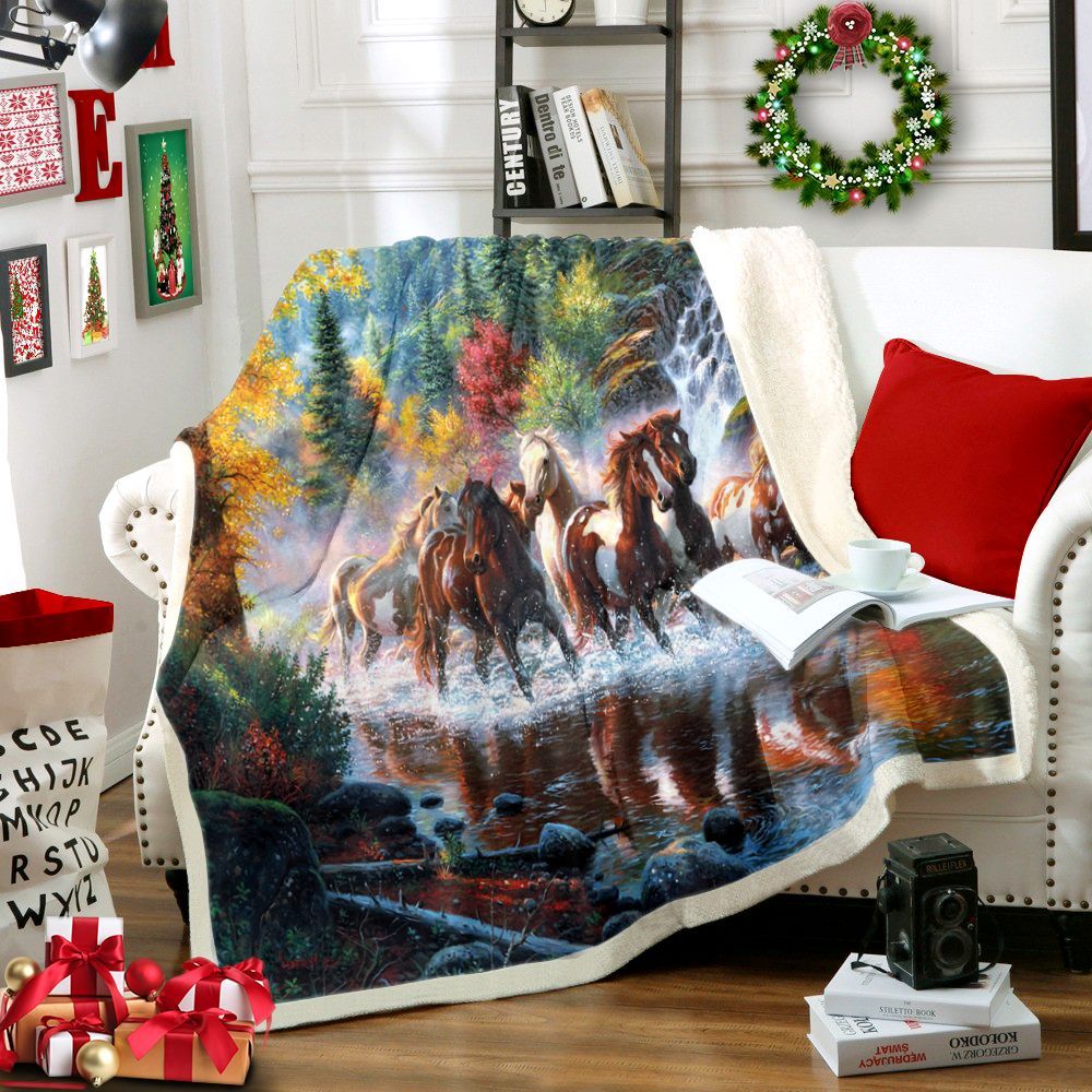 Horse Sherpa Fleece Blanket