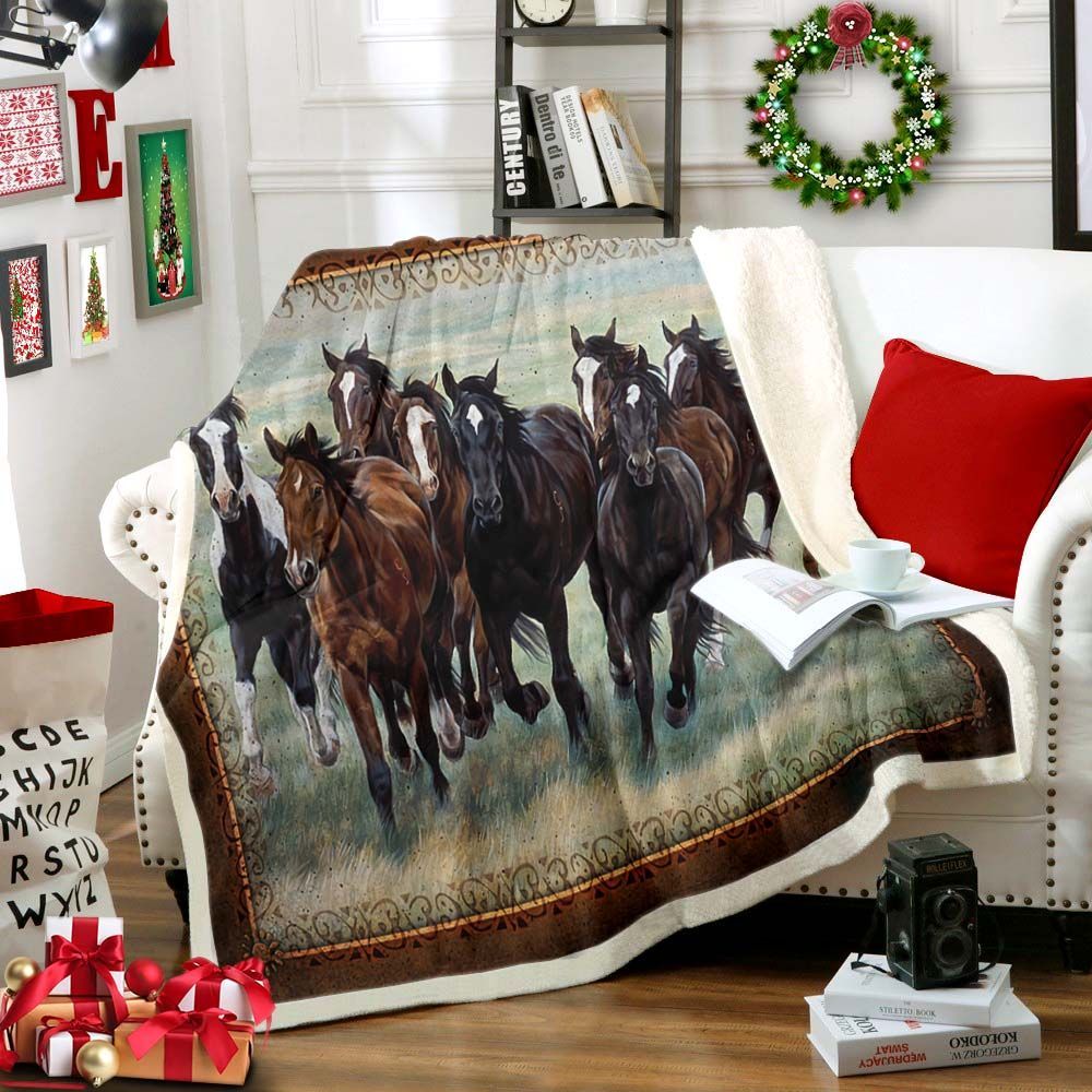 Horse Sherpa Fleece Blanket