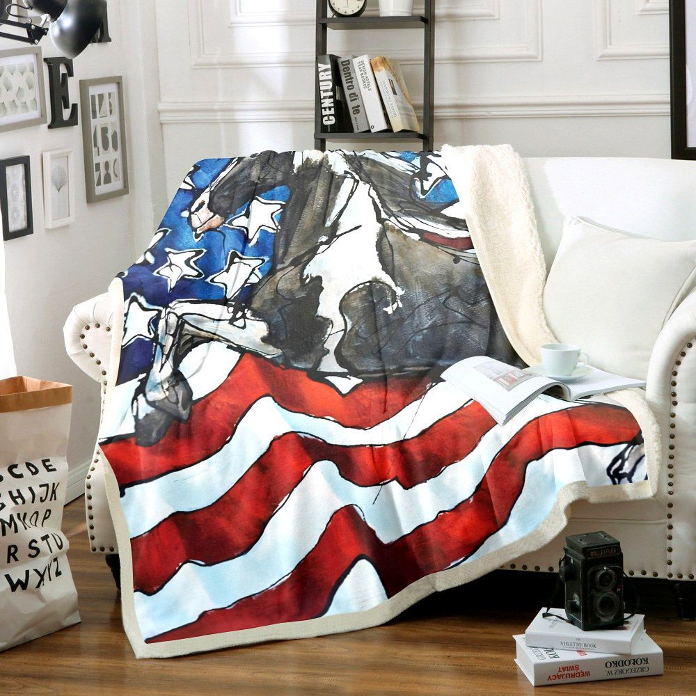 Horse United States Sherpa Fleece Blanket