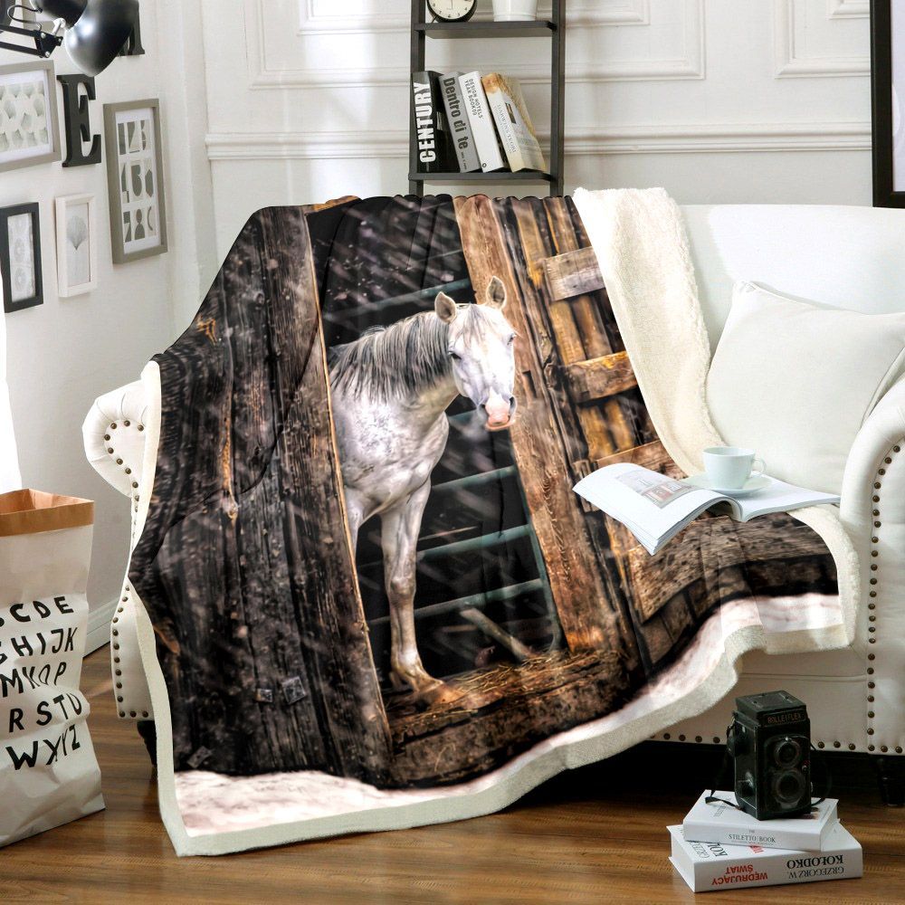 Horse Watching Snow Fall Sherpa Fleece Blanket