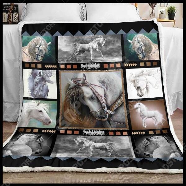 Horse White Art Sherpa Fleece Blanket
