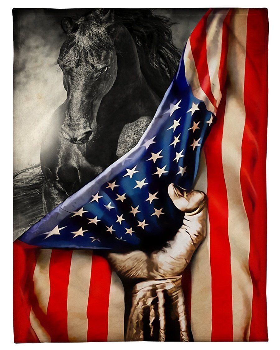 Horse With American Flag Custom Design Gifts For Horse Lovers Fleece Blanket