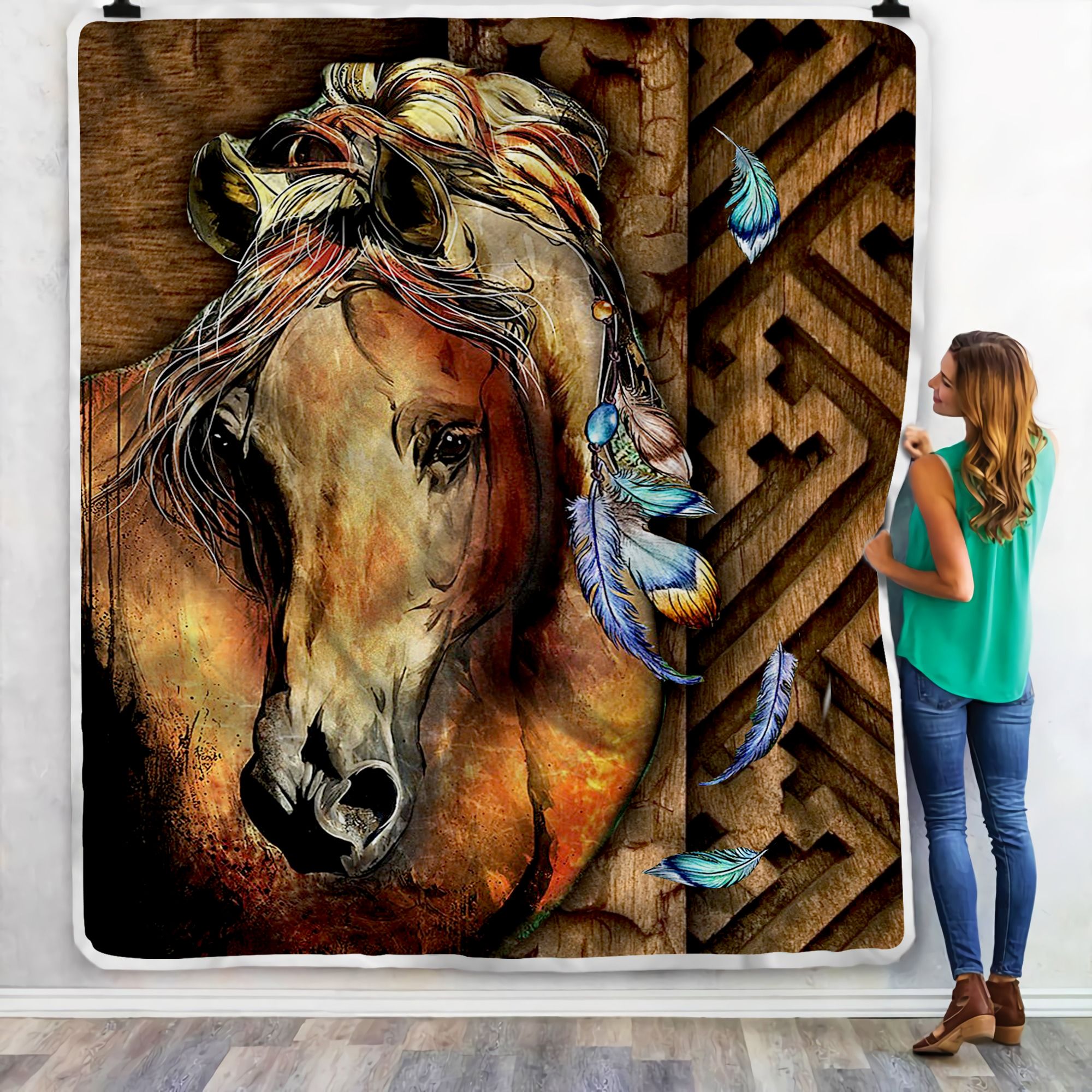 Horse Wood Vintage Fleece Blanket