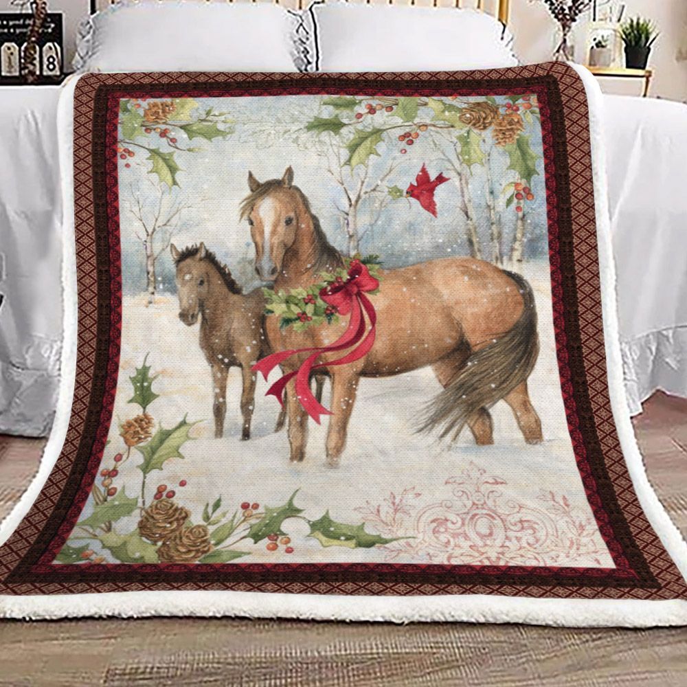 Horse Xmas Sherpa Fleece Blanket