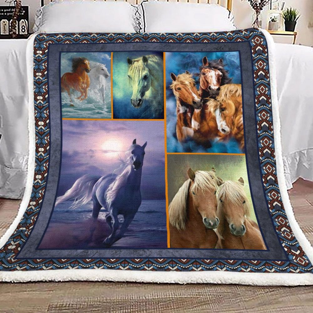 Horse Sherpa Fleece Blanket