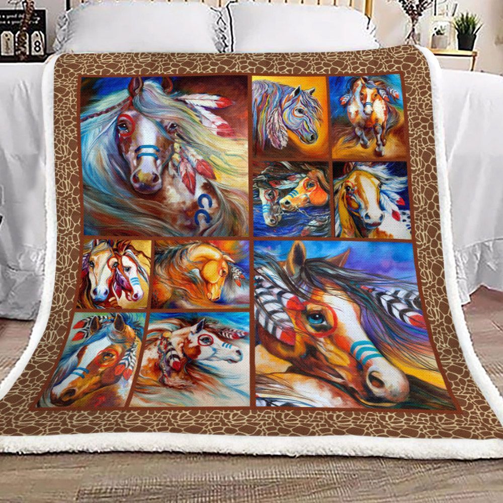 Horse Sherpa Fleece Blanket