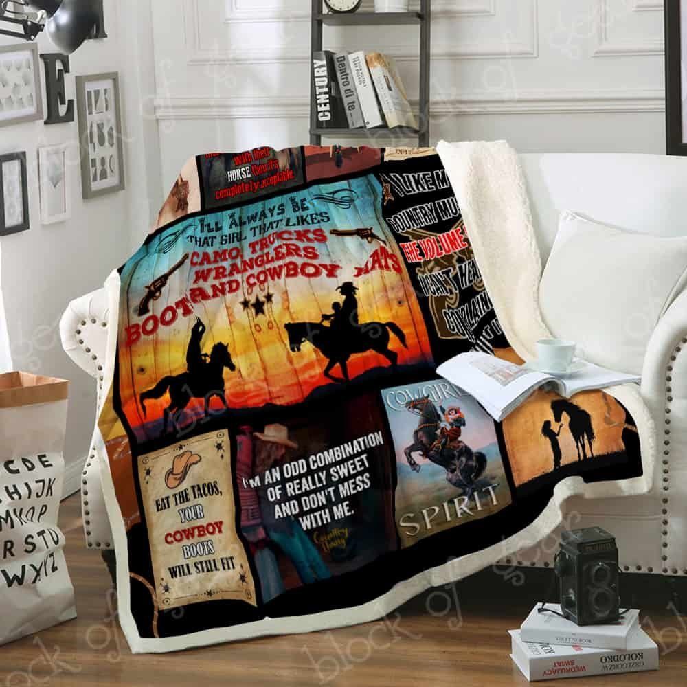 Horses Cowgirl Sherpa Fleece Blanket