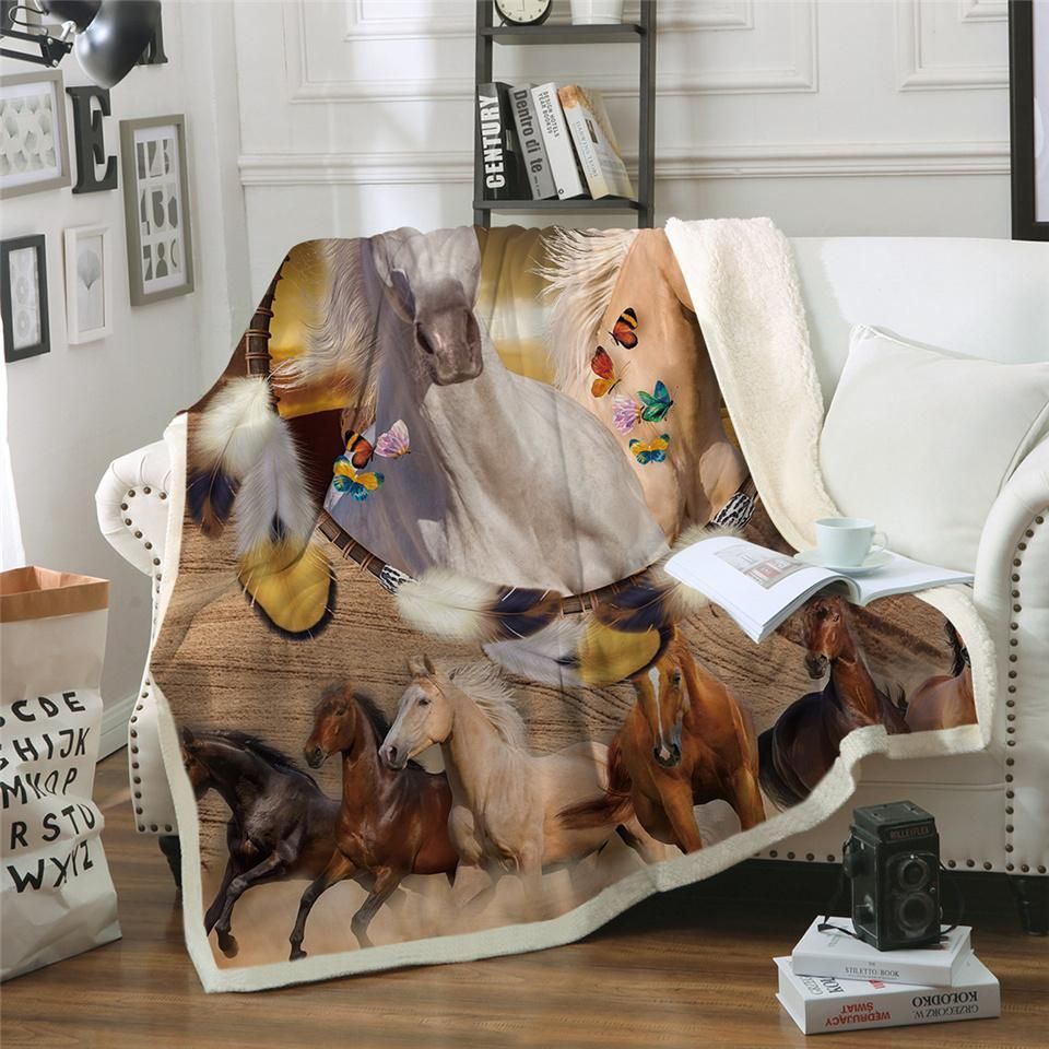 Horses Dreamcatcher Sherpa Fleece Blanket