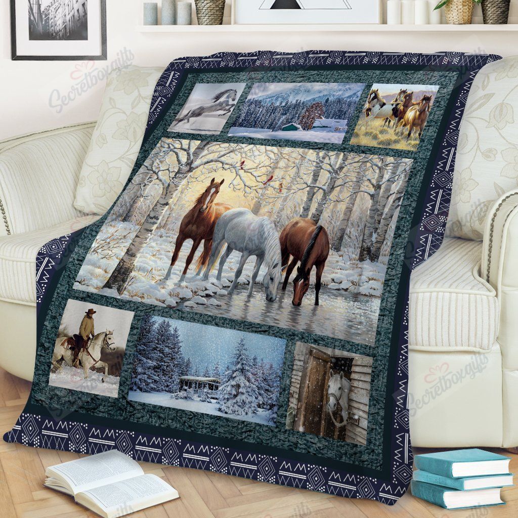 Horses In The Winter Fleece Blanket