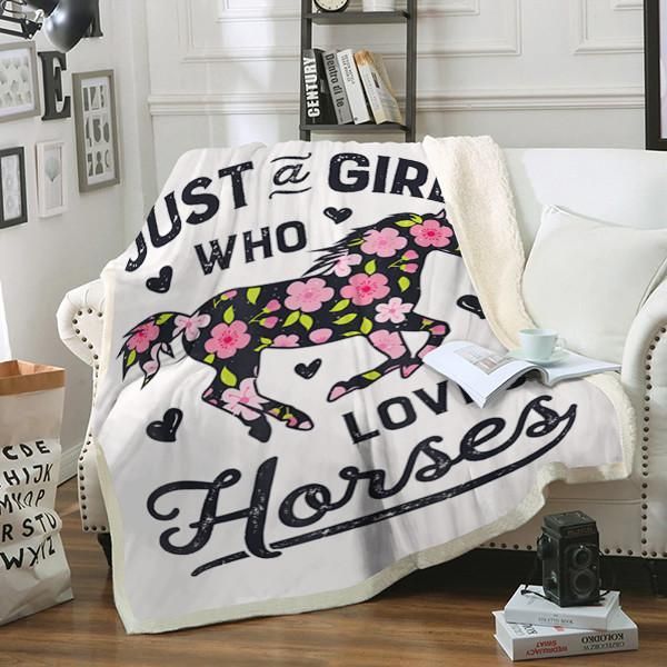 Horses Just A Girl Sherpa Fleece Blanket