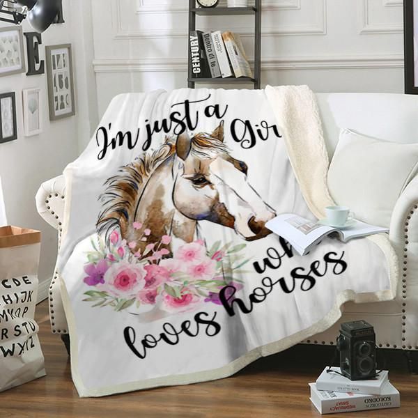 Horses Just A Girl Sherpa Fleece Blanket