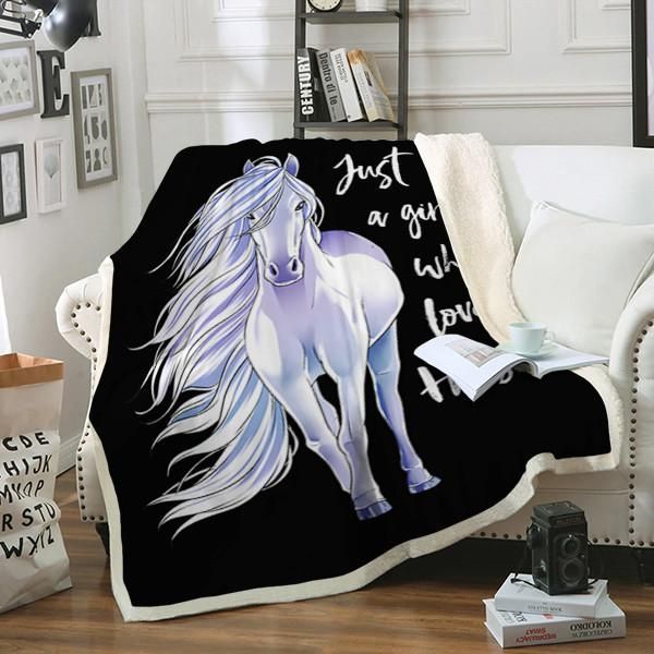 Horses Just A Girl Sherpa Fleece Blanket
