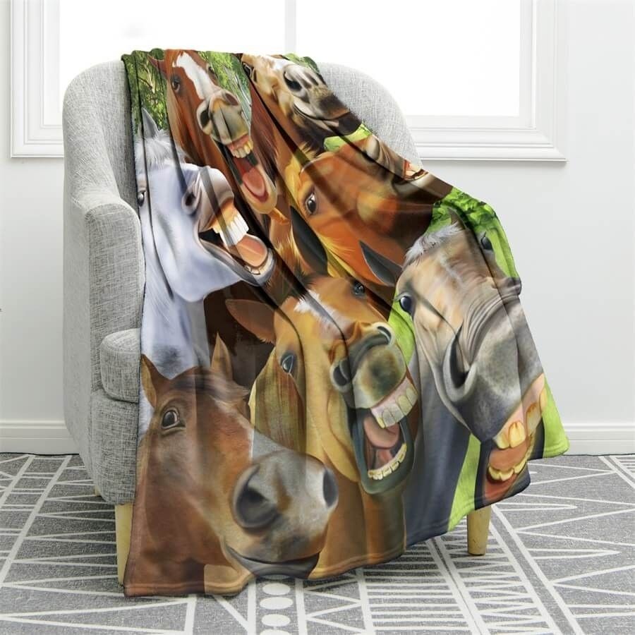 Horses Selfie Sherpa Fleece Blanket