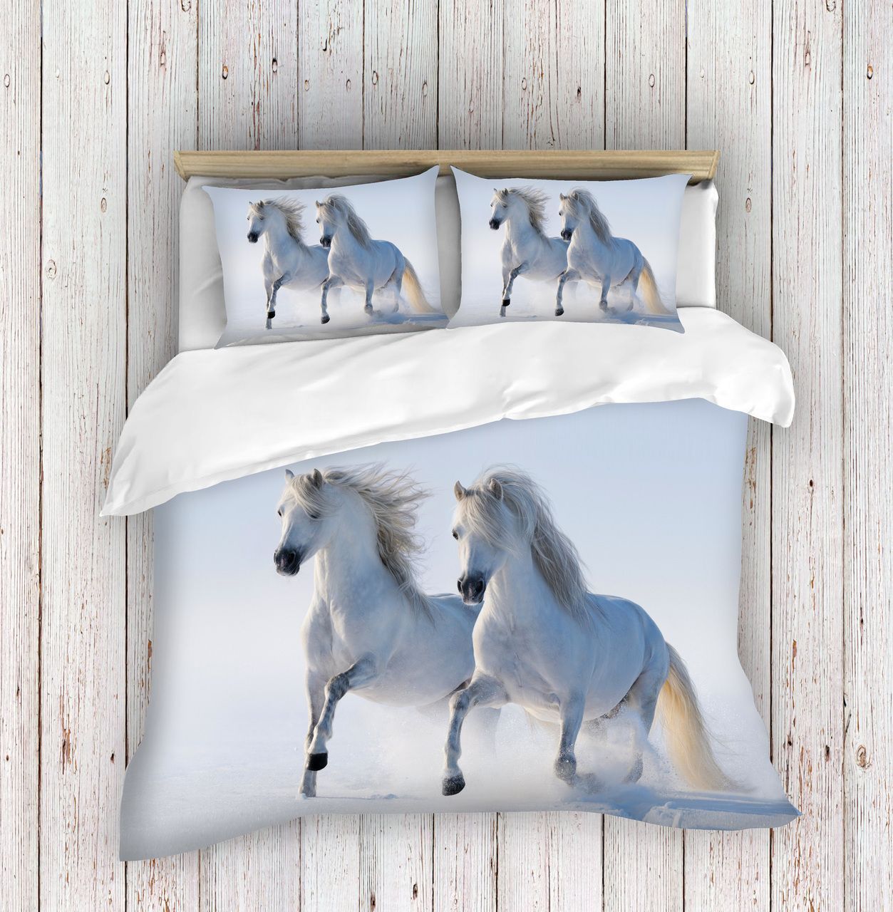 Horses White Bedding Set