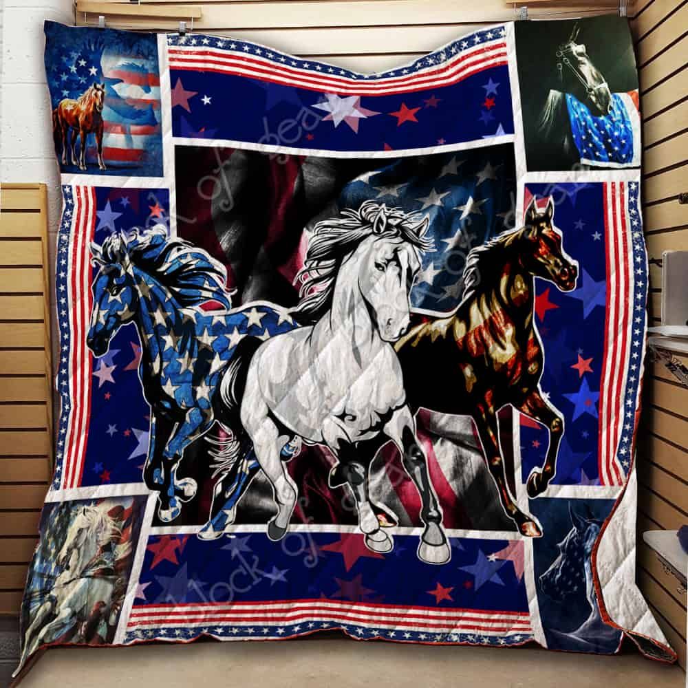 Horses With American Flag CL19100413MDQ Quilt Blanket