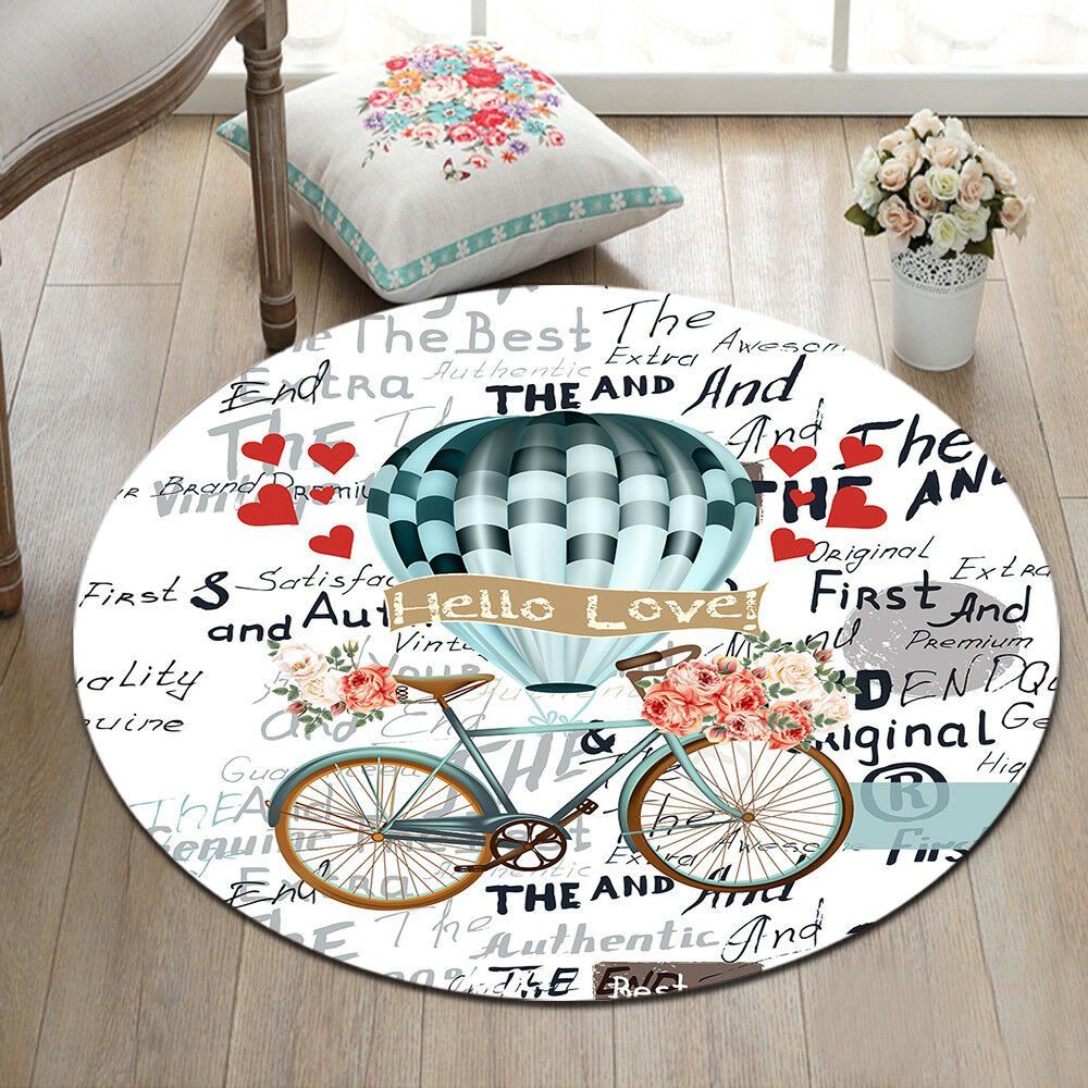 Hot Air Balloon And Bicycle Round Carpet
