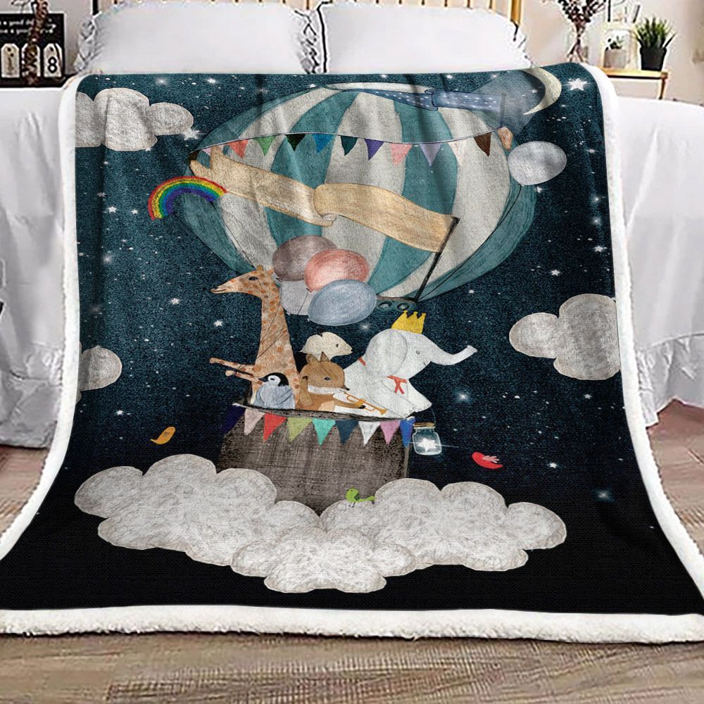 Hot Air Balloon Animal Sherpa Fleece Blanket