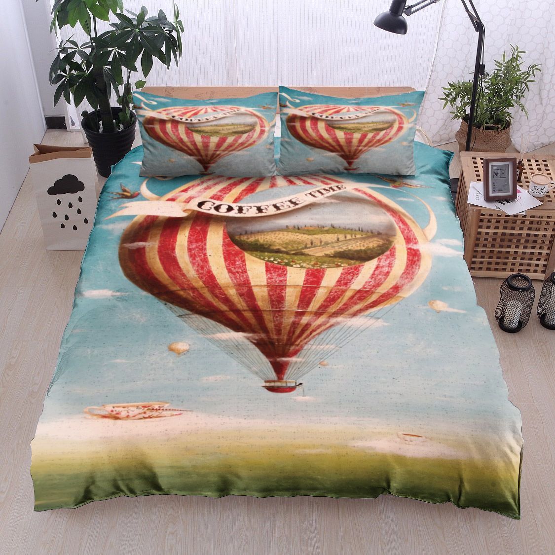 Hot Air Balloon Coffee Cup Bedding Set