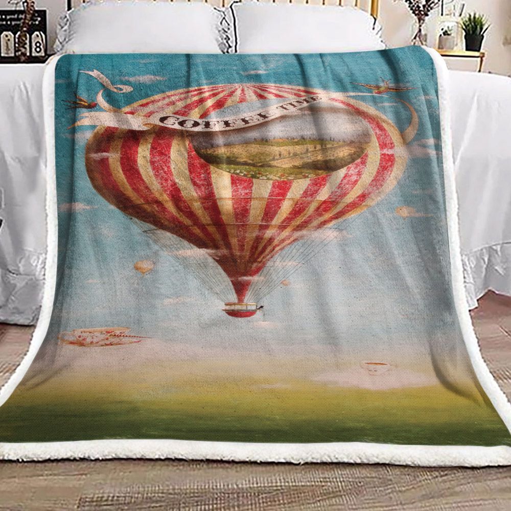 Hot Air Balloon Coffee Cup Sherpa Fleece Blanket