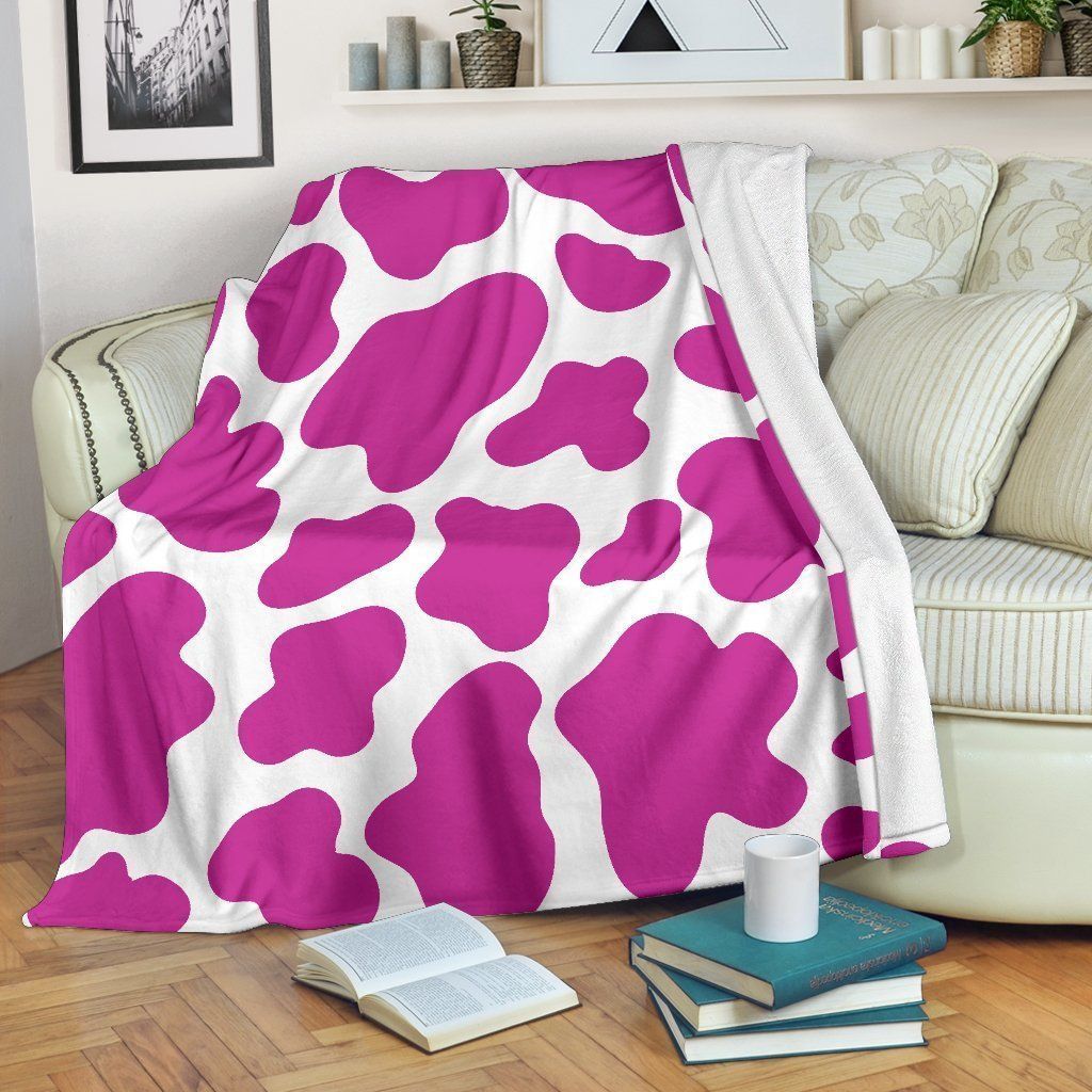 Hot Pink And White Cow Sherpa Fleece Blanket