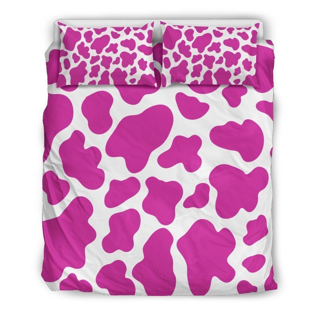 Hot Pink And White Cow Bedding Set