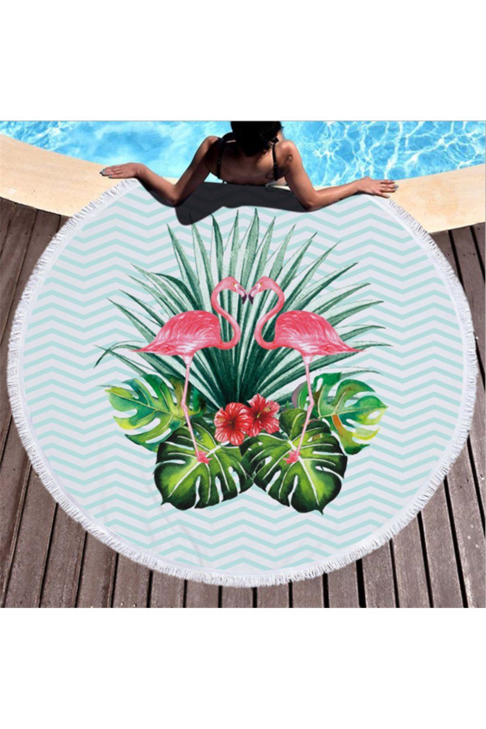 Hot Tropical Flamingo Pattern Round Beach Towel