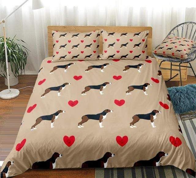 Hound Dog With Red Hearts Bedding Set