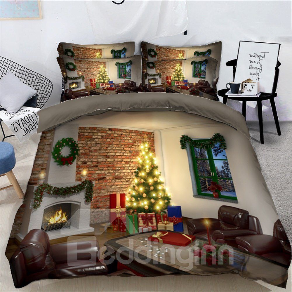 House And Christmas Tree Bedding Set