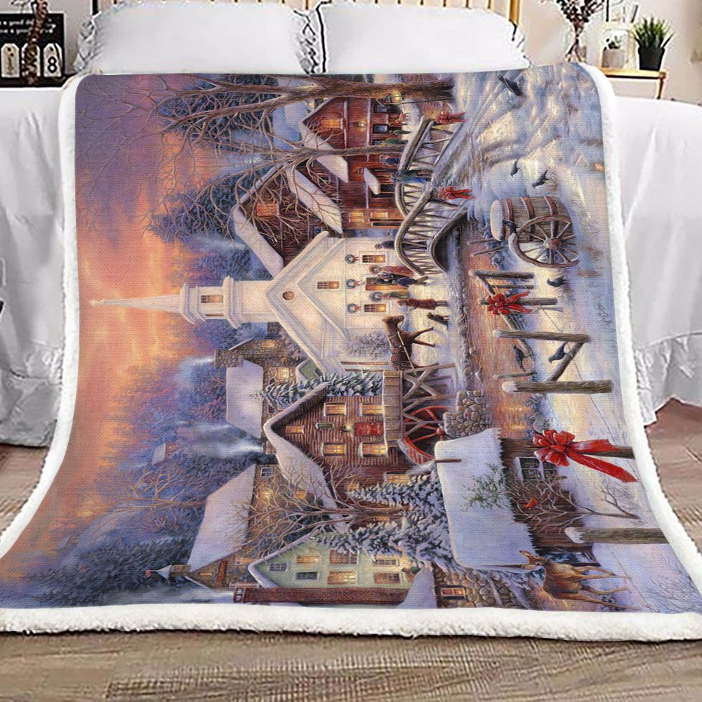 House Christmas Village Sherpa Fleece Blanket