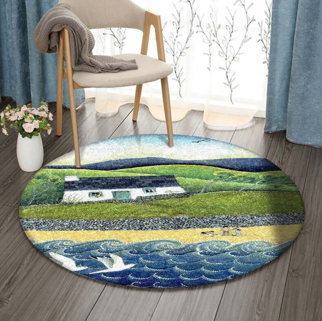 House On The Hill Ocean Round Carpet
