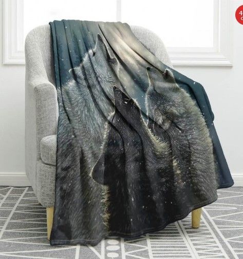 Howling Moon Wolf Sherpa Fleece Blanket